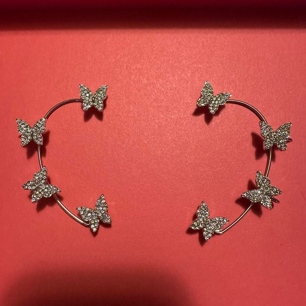 2 Silver butterfly rhinestone ear cuffs. No piercing needed.